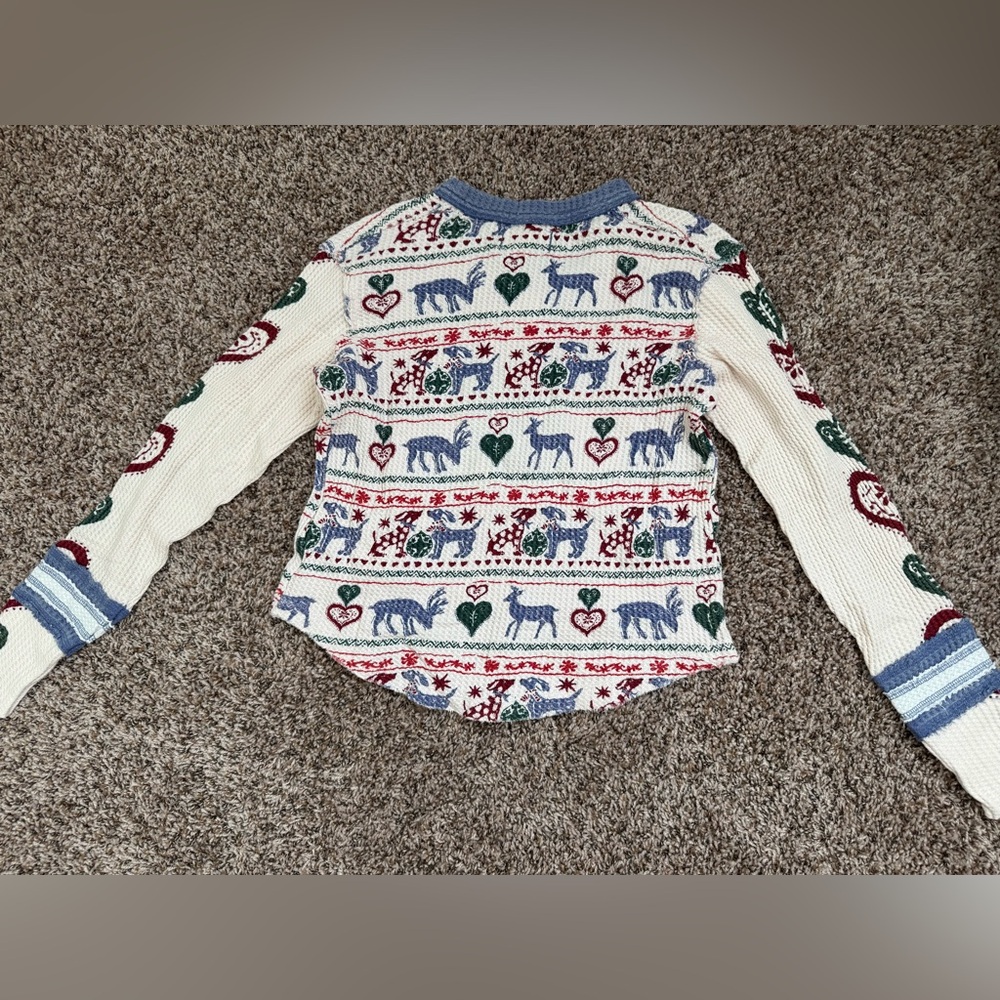 Free People Cream Long Sleeve with Festive Patterns - Picture 2 of 3